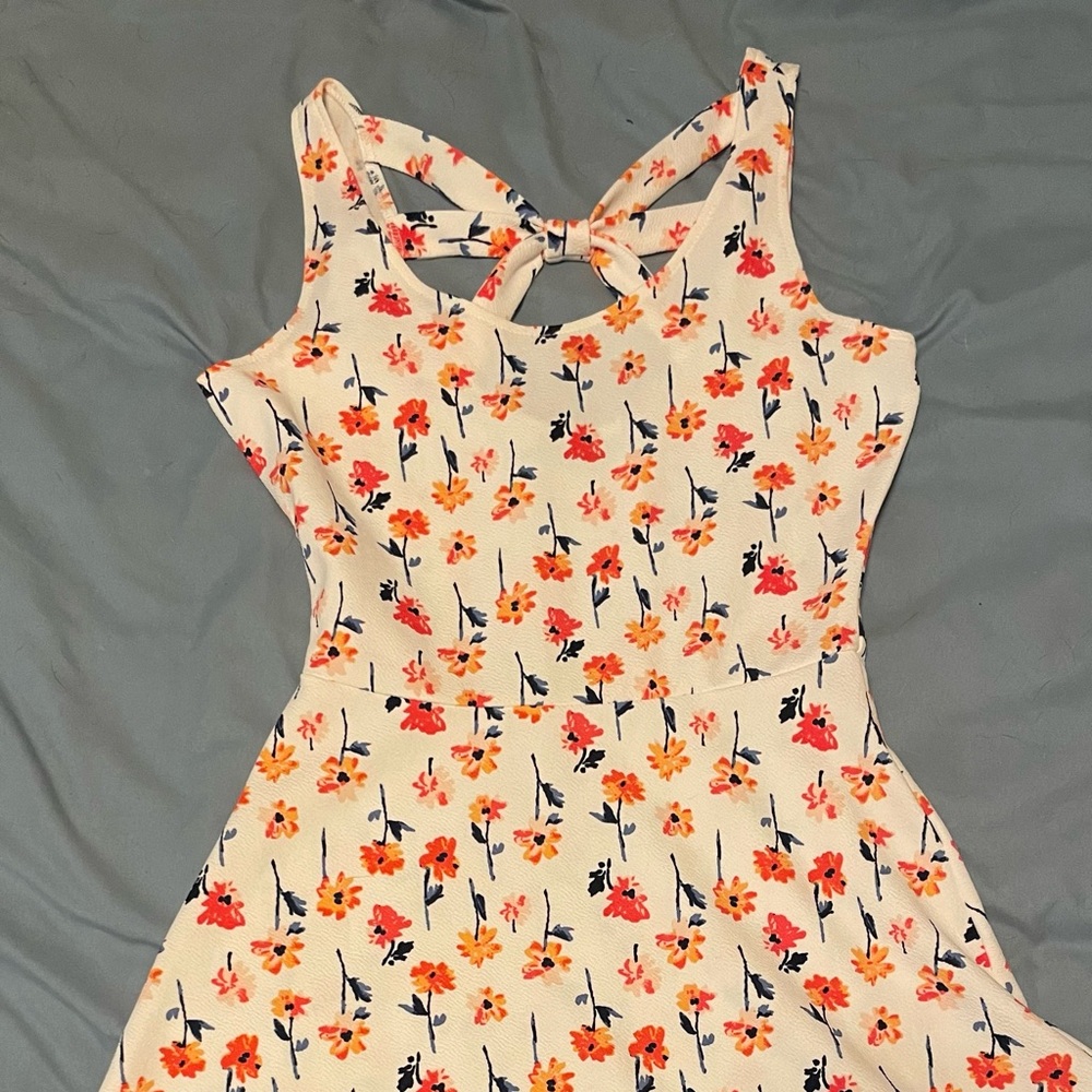 Maurices Floral Dress - Cream with Orange and Red Accents